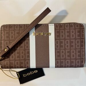 Bebe Taupe and White Wristlet